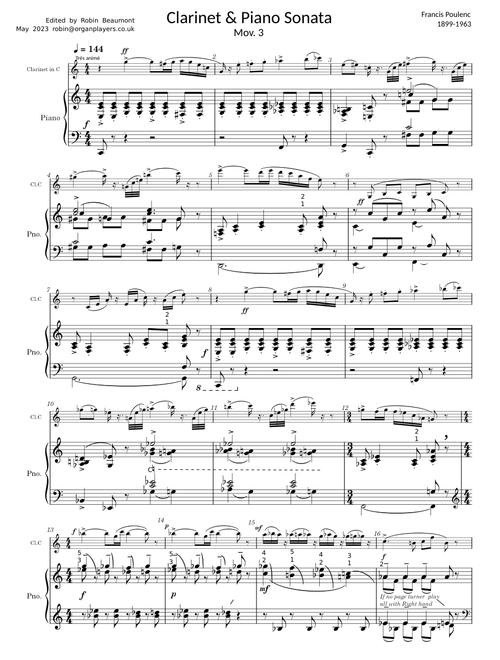 Sonata for Clarinet in B♭ and Piano – Francis Poulenc - Final movement