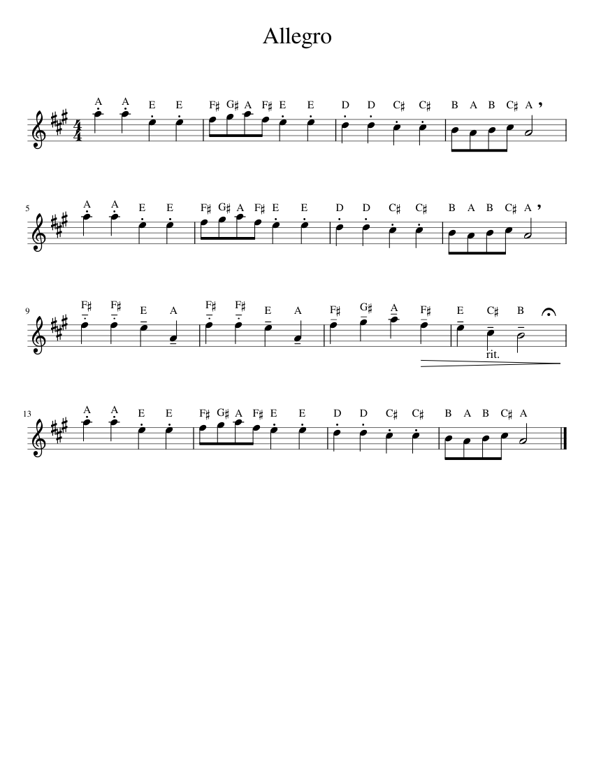 Allegro Sheet Music for Piano (Solo) Easy | MuseScore.com