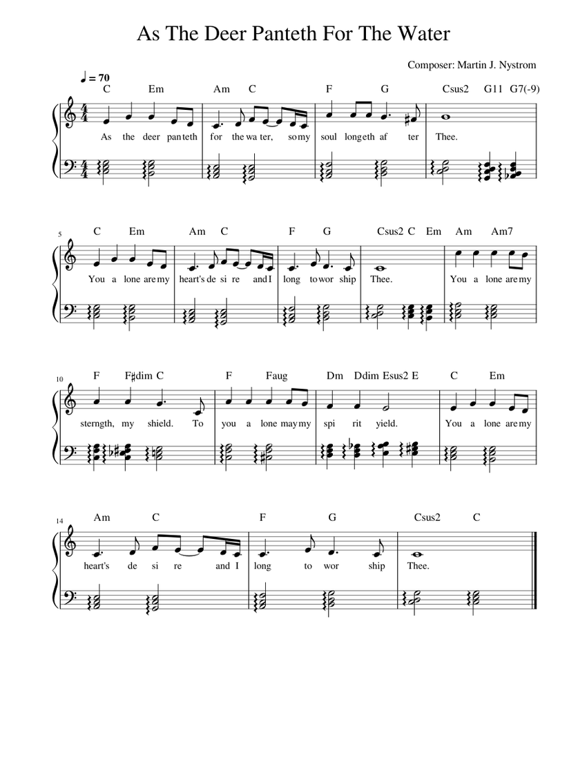 As the deer panteth the water – Martin J Nystrom Sheet Music with Chords for Piano (Solo) easy ...