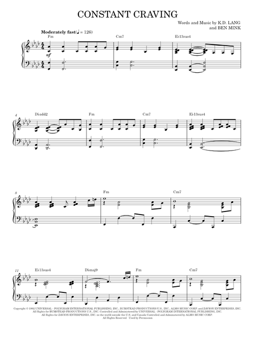 Constant craving - K.D. Lang (Piano Vocal)