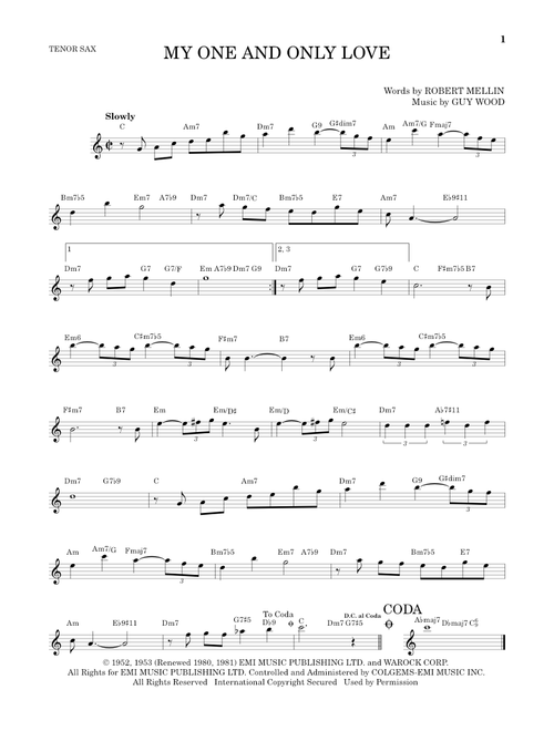 My One And Only Love - Robert Mellin (Tenor Sax Solo)