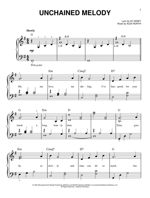 Unchained Melody - The Righteous Brothers, Al Hibbler, Les Baxter (Very Easy Piano)