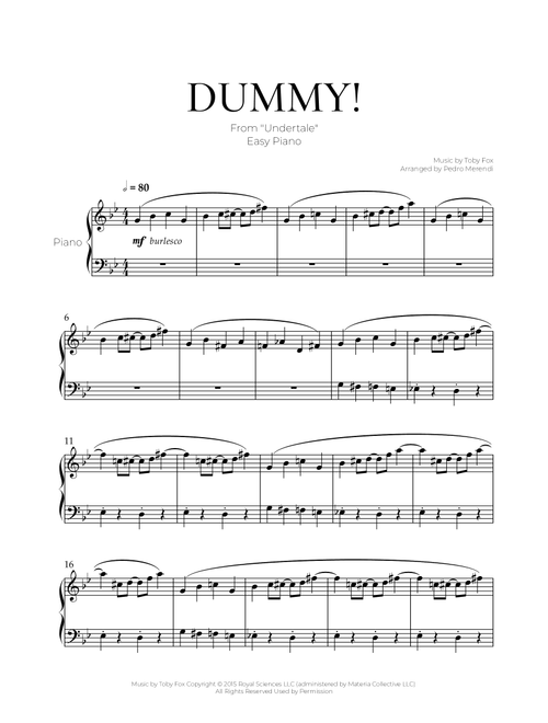 Dummy! (Arr. Pedro Merendi) - Toby Fox (Easy Piano)