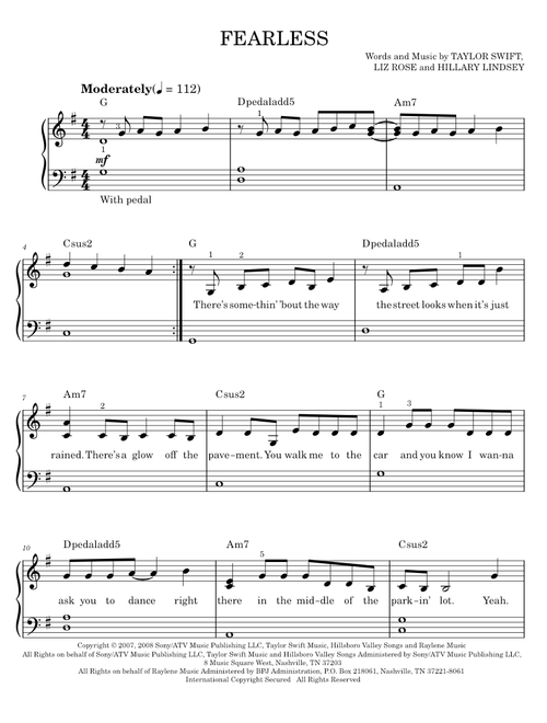Fearless - Taylor Swift (Easy Piano)
