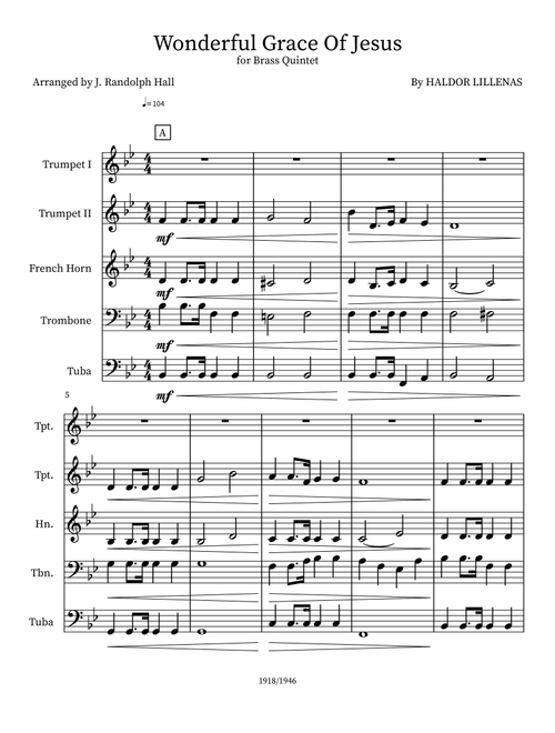 Wonderful Grace Of Jesus (Arr. J. Randolph Hall) - Haldor Lillenas (Small Ensemble)