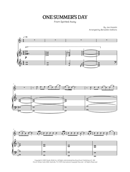 One Summer's Day (Arr. Benzaiten Editions) - Joe Hisaishi (Flute and Piano)