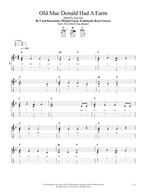 Old Macdonald Had A Farm (Arr. Kee Kai) - Carol Rosenstein, Traditional, Bruce Gowers (Ukulele Chords-Lyrics)