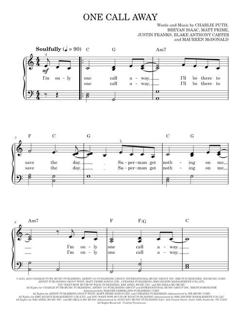 One Call Away - Charlie Puth (Easy Piano)
