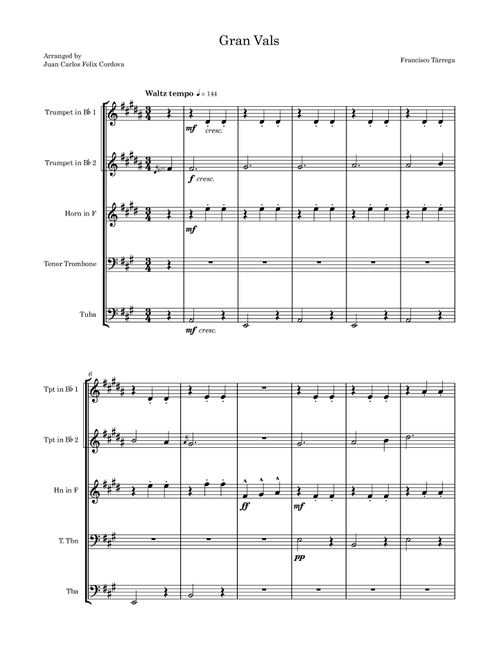 Gran Vals (arr. for brass quintet) (Arr. Juan Carlos Felix Cordova) - Francisco Tárrega (Brass Ensemble)