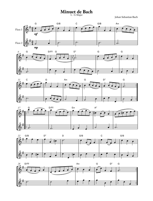 Minuet in G major (Die Menuett) (Arr. Jhonatan Lucio Viana) - Traditional (Flute Duet)