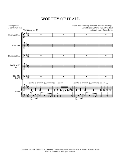 Worthy Of It All (Worthy) (Arr. Mark S Crocker) - David Brymer, Mack Brock, Steven Furtick (Choral, SATB)