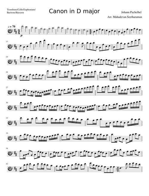 Canon in D trombone,(or any other bass clef instrument with a comparable range)