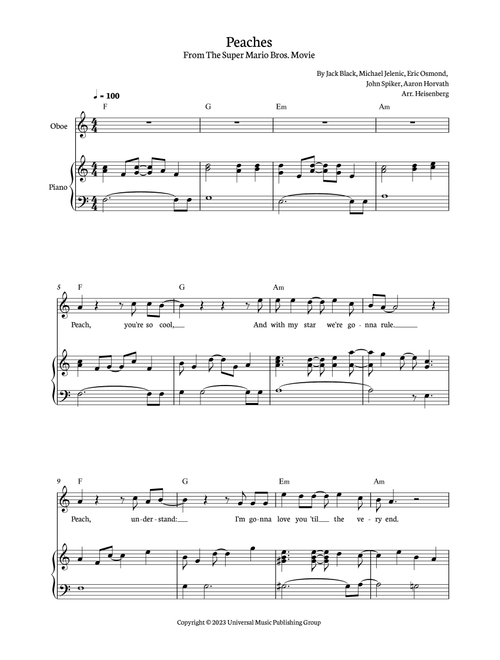 Peaches (Arr. Heisenberg) - Jack Black (Oboe and Piano)