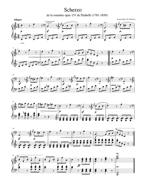 Scherzo de Diabelli, easy piano