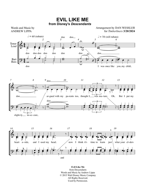 Evil Like Me (Arr. Dan Wessler) - Andrew Lippa (Choral, SATB)