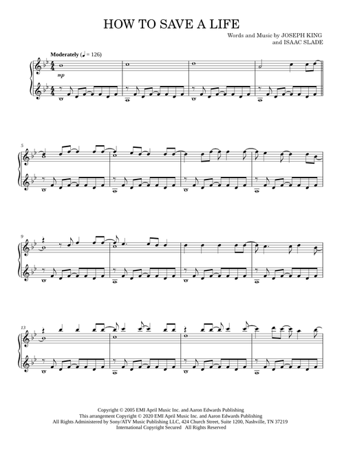 How to save a life - The Fray (Piano Solo)