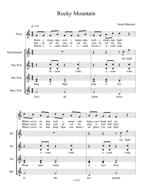 Rocky Mountain (Orff Arrangement) (Arr. Sarah Martinez) - American Folk Song (Orff instruments)