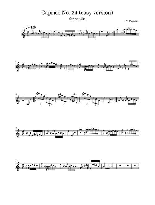 Caprice No 24 for violin (easy version) – Niccolò Paganini Caprice No. 24  easy version