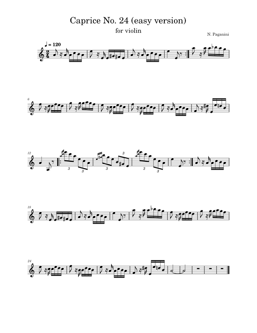 美品/Paganini 24Capricci Violin solo 楽譜 Solo Violin Caprice No. 24 in A Minor arranged for Cello by