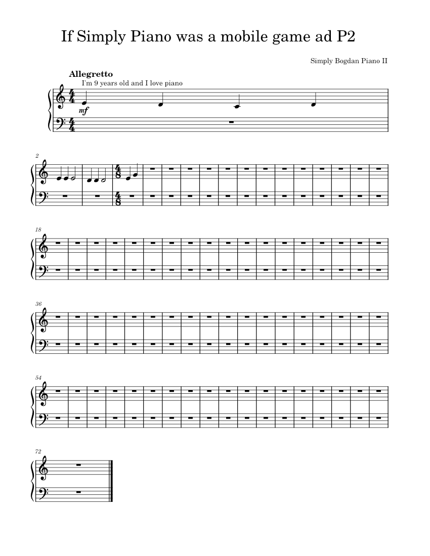 Simply piano if was a mobile game ad p2 sheet music for piano solo
