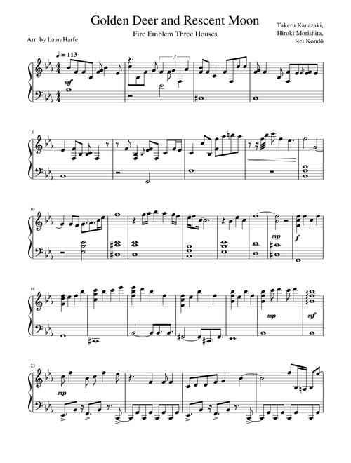 Golden Deer and Crescent Moon - Piano