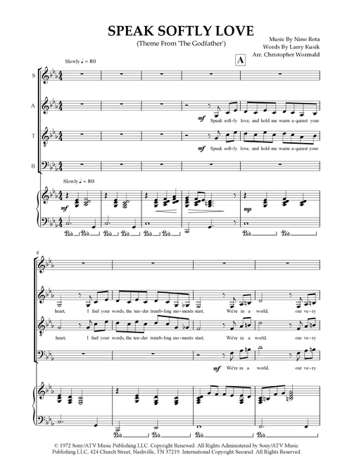 Speak Softly, Love (love Theme) (Arr. Christopher Wormald) - Andy Williams (Choral, SATB)