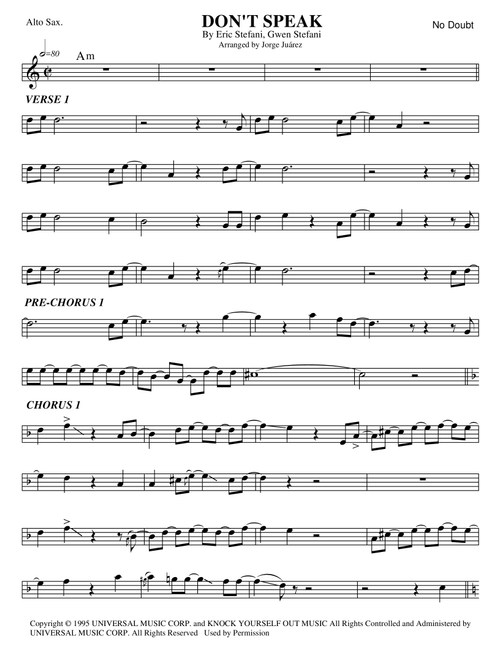 Don't Speak (Arr. Jorge Juárez) - No Doubt (Alto Sax Solo)