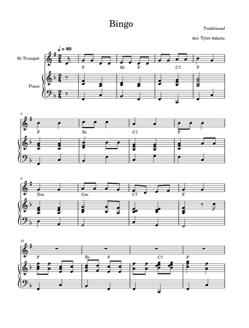 Bingo (Trumpet and Piano) (Arr. Tyler Adams) - Traditional (Trumpet and Piano)