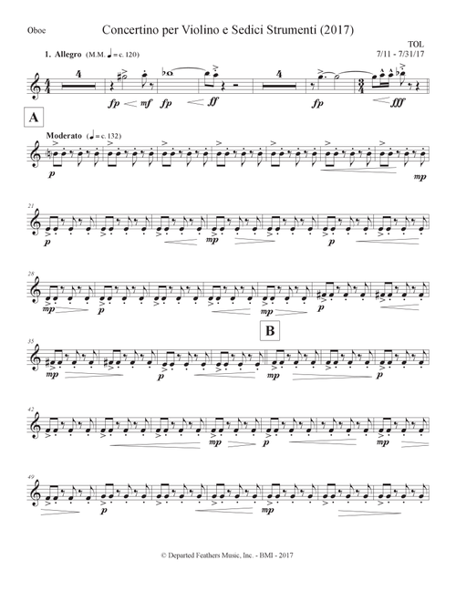 Concertino per Violino e Sedici Strumenti (2017) oboe part - Thomas Oboe Lee (Large Ensemble)