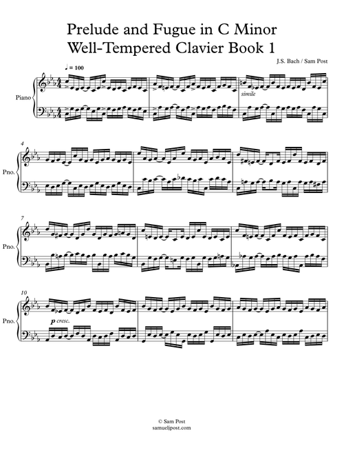 (Syncopated) Bach: Preludes and Fugues in C minor and B-flat Major WTC 1, op. 60 (Arr. Sam Post, composer/pianist) - J.S. Bach, Sam Post (Piano Solo)