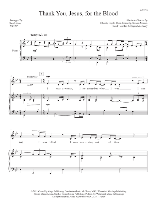 Thank You Jesus For The Blood (Arr. Ken Litton) - Charity Gayle (Choral, SATB)