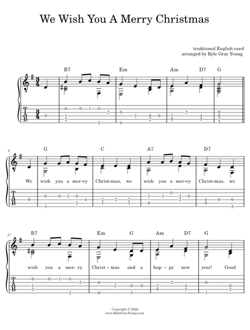 We Wish You A Merry Christmas – Traditional Christmas (easy fingerpicking guitar tabs)