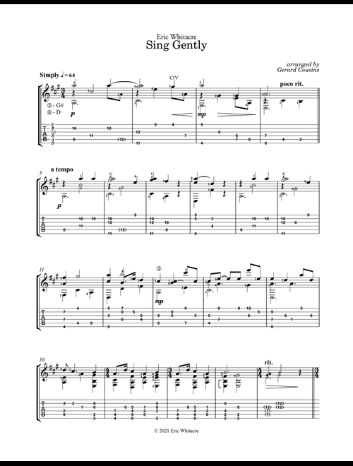 Sing Gently (arr. Gerard Cousins) - Eric Whitacre (Solo Guitar)