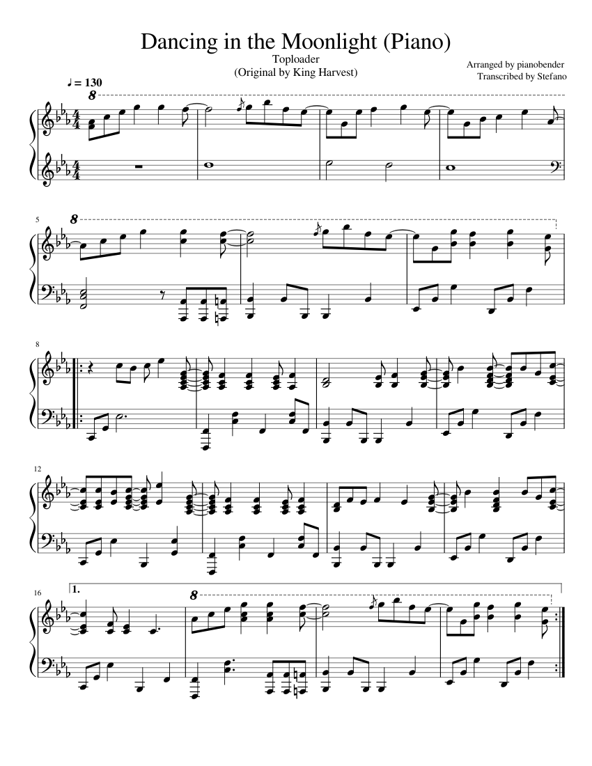 Dancing In The Moonlight Piano Sheet Music For Piano Solo   Score 0 @850x1100