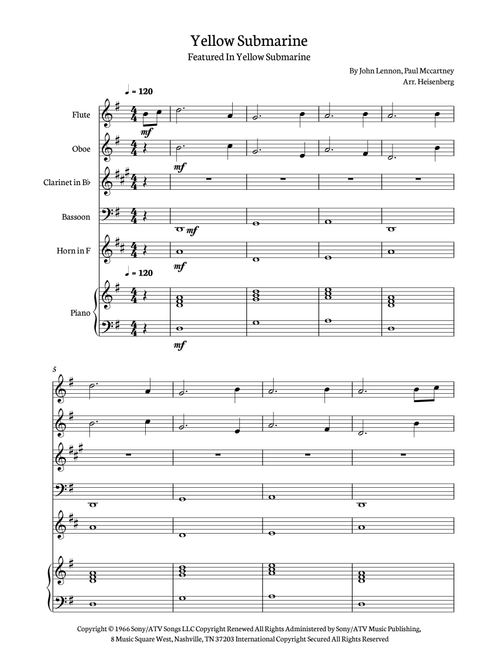 Yellow Submarine (Arr. Heisenberg) - The Beatles (Woodwind Ensemble)