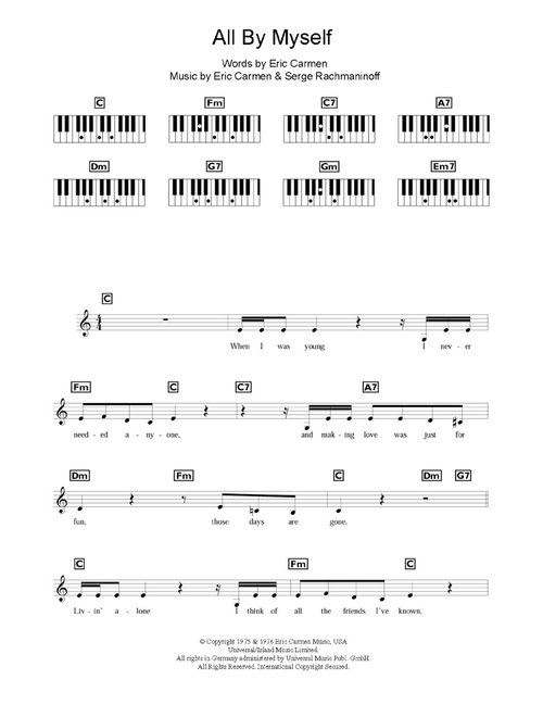 All By Myself - Celine Dion, Eric Carmen (Piano Chords-Lyrics)