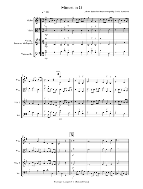 Minuet in G for String Trio (Arr. David Burndrett) - Johann Sebastian Bach (String Ensemble)