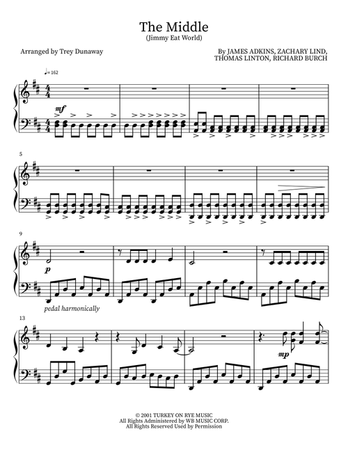 The Middle (Arr. Trey Dunaway) - Jimmy Eat World (Piano Solo)