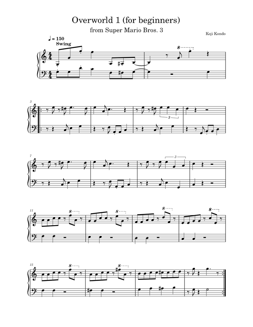 Overworld 1 - Super Mario Bros 3 – Koji Kondo (for beginners) Sheet ...