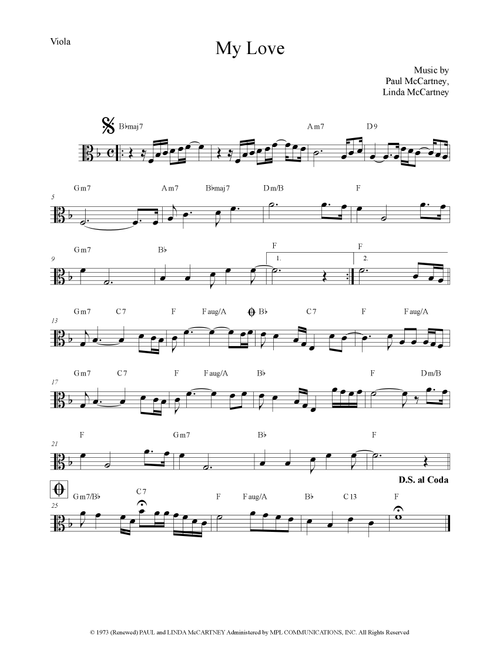My Love (Arr. The Sheet Music Library) - Paul Mccartney & Wings (Viola Solo)