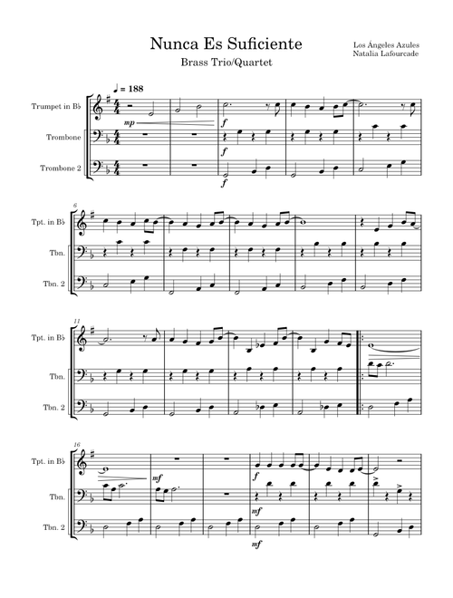 Nunca es Suficiente – Natalia Lafourcade y Los Ángeles Azules - Brass Trio/Quartet