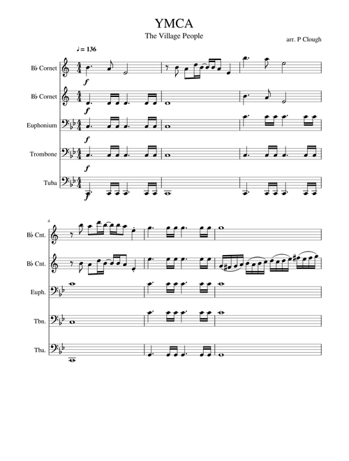 YMCA for brass quintet