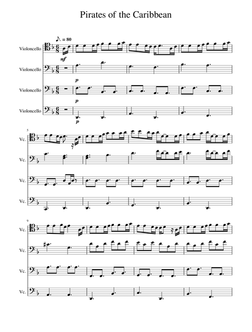 Pirates of the Caribbean Medley – Klaus Badelt arr. by K.J. for Cello Quartet