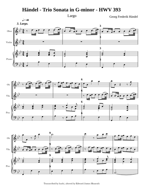 Trio Sonata in G minor, HWV 393 – Georg Friedrich Händel Trio Sonata in G minor – HWV 393 - Largo - Georg Friedrich Händel