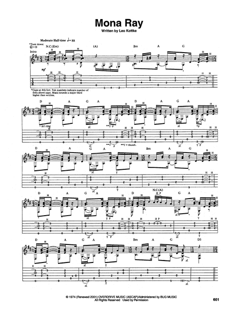 Mona Ray - Leo Kottke (Guitar Tab)