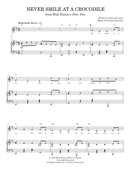 Never Smile At A Crocodile - Jack Lawrence (Piano Vocal)