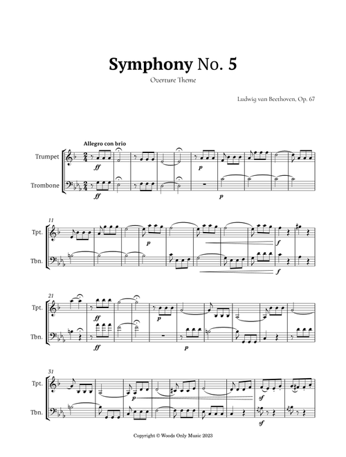 Symphony No. 5 by Beethoven for Trumpet and Trombone Duet (Arr. Ander) (Instrumental Duet)