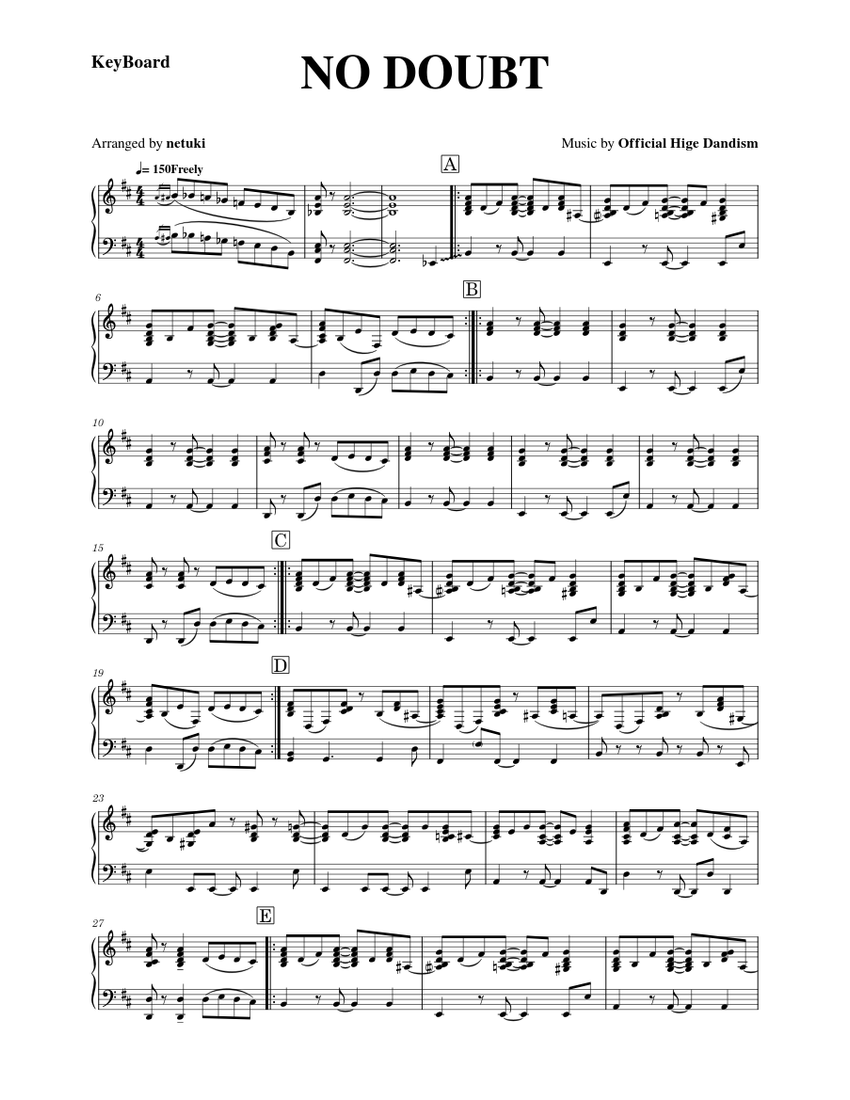 No Doubt - Official HIGE DANdism Sheet music for Piano (Solo No Doubt - Official HIGE DANdism Sheet music for Piano (Solo