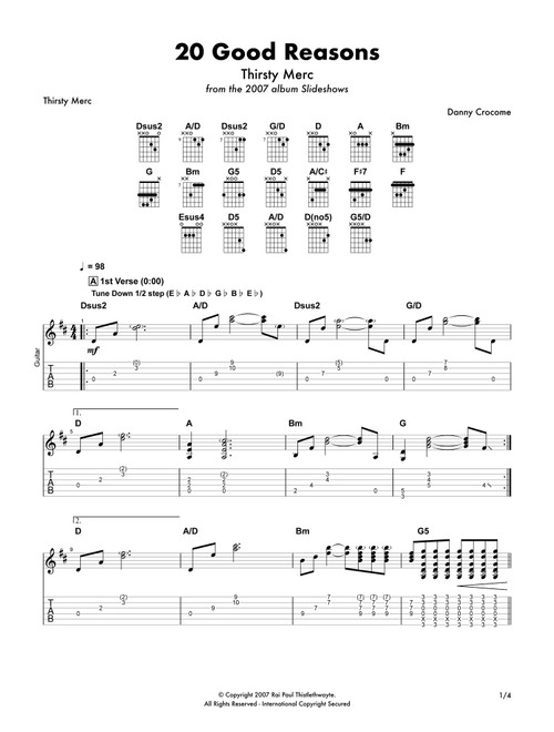 20 Good Reasons (Arr. Danny Crocome) - Thirsty Merc (Guitar Tab)