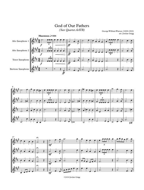 God of Our Fathers (Sax Quartet AATB) (Arr. Jordan Grigg) - George William Warren (Woodwind Ensemble)